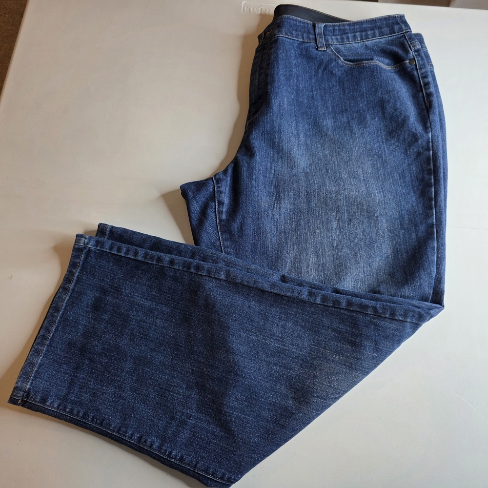 CJ Banks 20W Women's Straight Leg Blue Jeans Wide Elastic Waist Hi-Rise Bu-3151